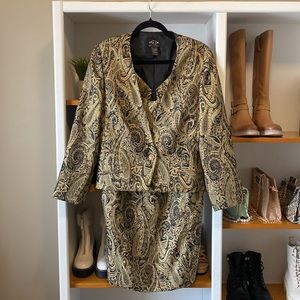 Vintage 1960s Oscar De La Renta gold and black brocade cocktail dress & jacket.